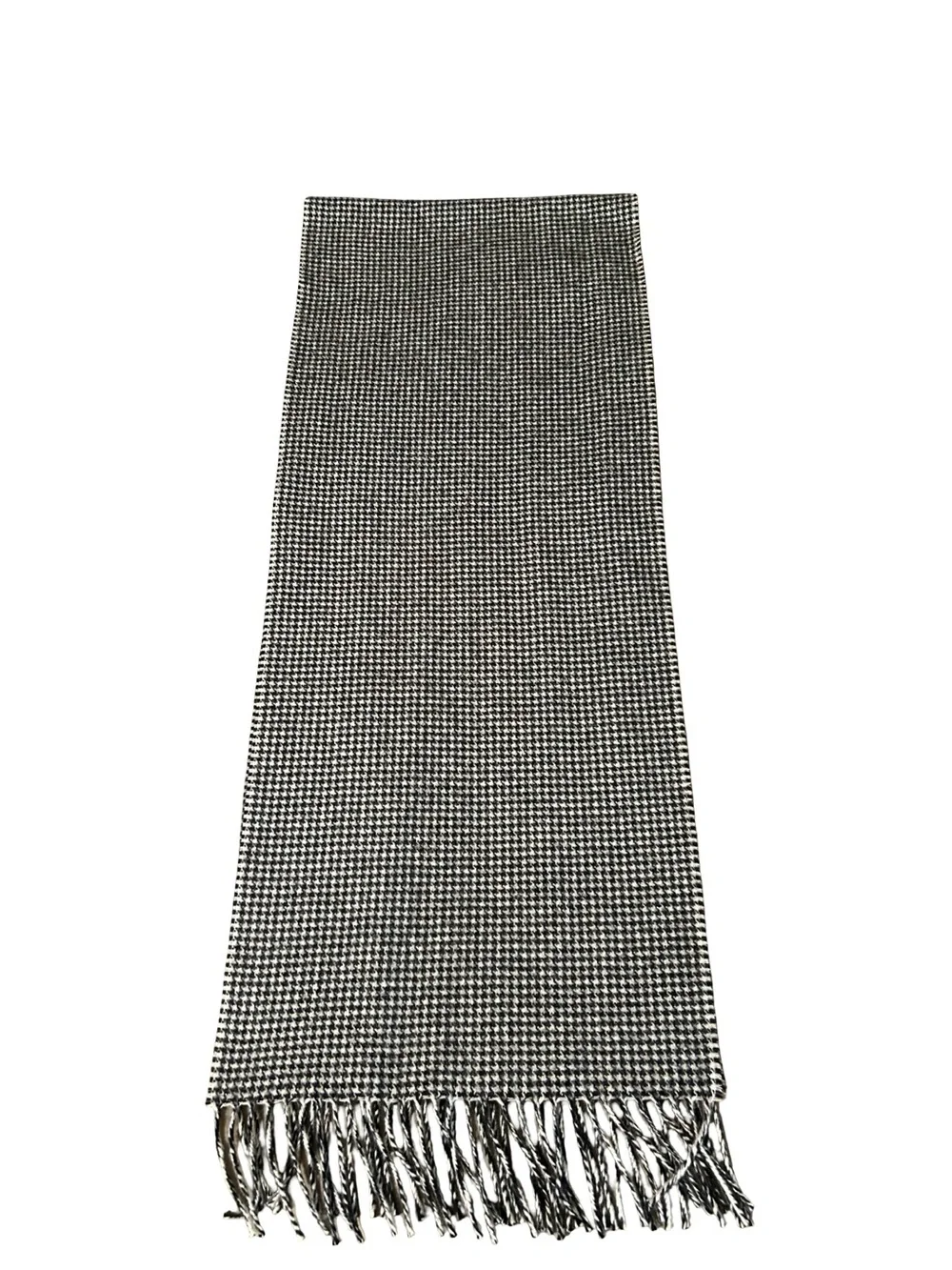 Jos A Bank 100% Cashmere Scarf Houndstooth Black Cream Fringe Classic Luxury